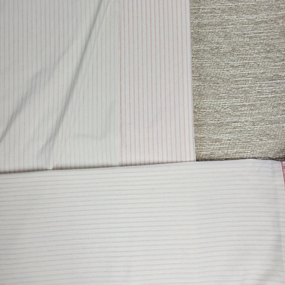 Laura Ashley Ticking Stripe King Sheet Set Pink Ruffle Bedding USA Made Vintage